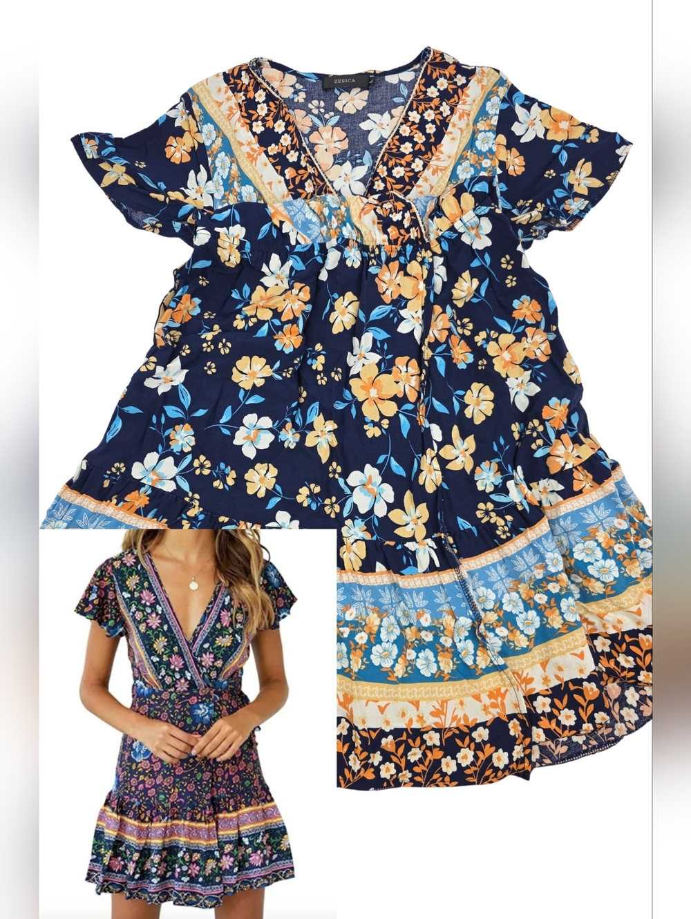 Zesica L Boho Wrap Dress Multicolor Mixed Floral Print 2981-AB
